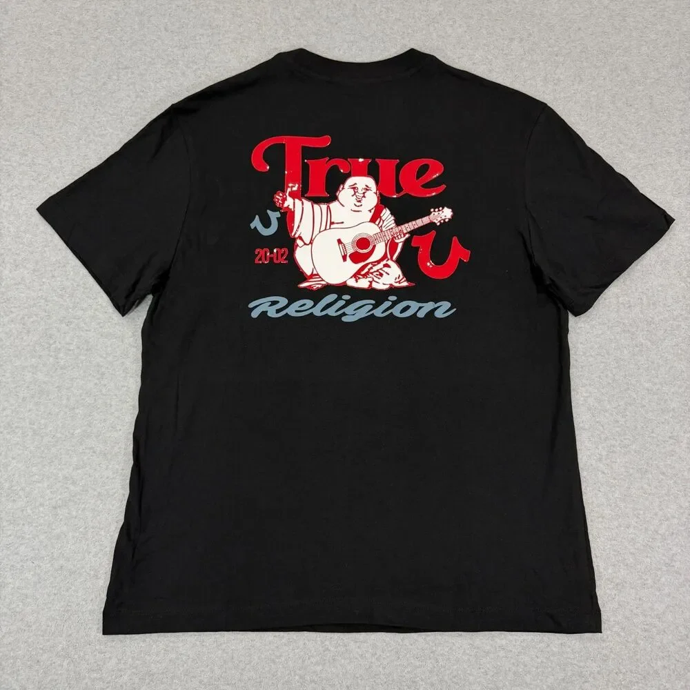 True Religion Men's Silicone Buddha Logo Graphic Tee Shirt Medium Jet Black NWT